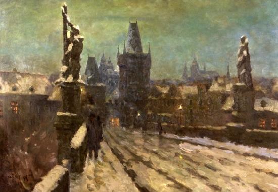 Stanislav Feikl Painting Winter on the Charles bridge oil painting picture